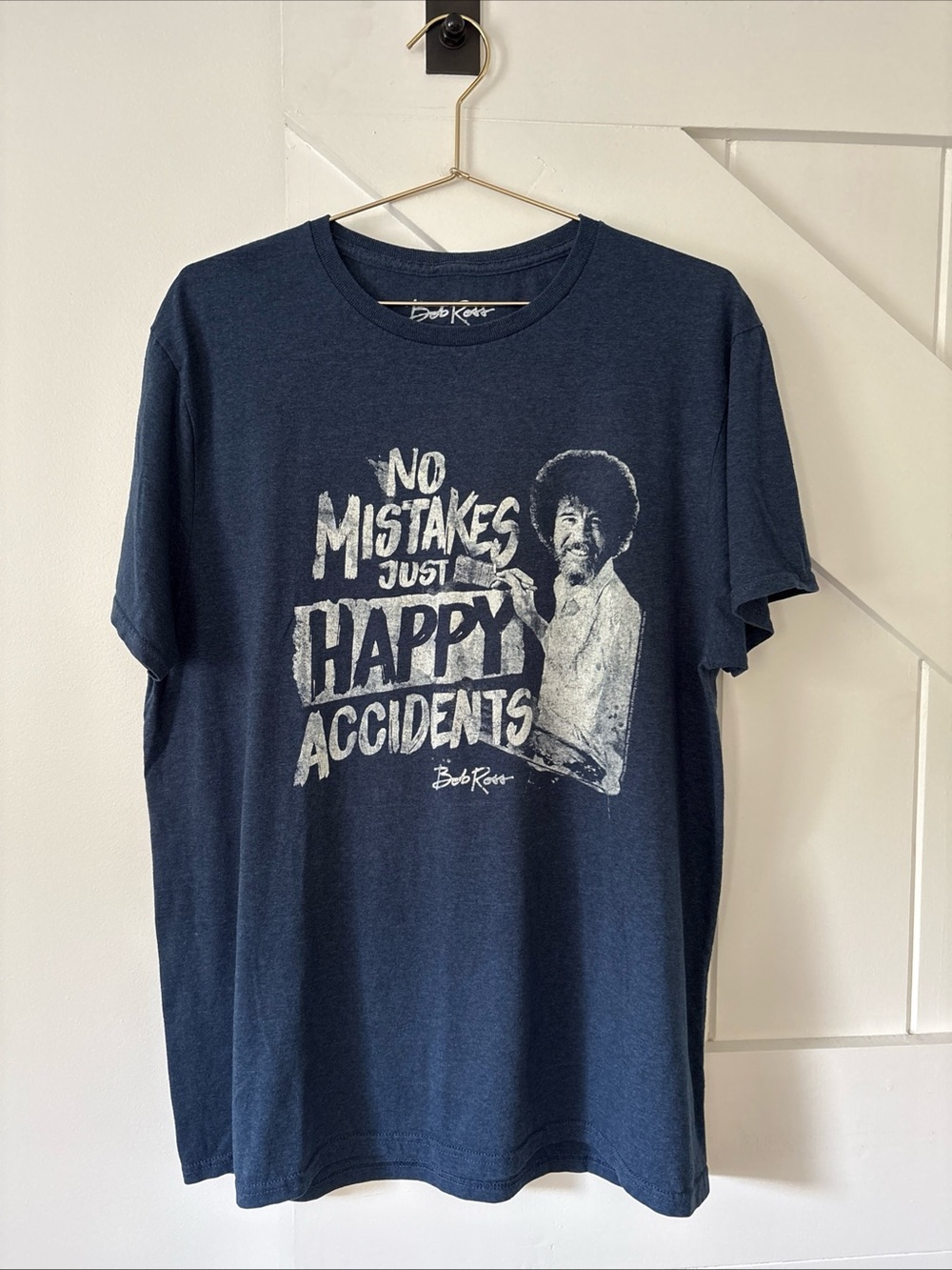 Bob Ross No Mistakes Just Happy Accidents Graphic T-Shirt Large Graphic Print